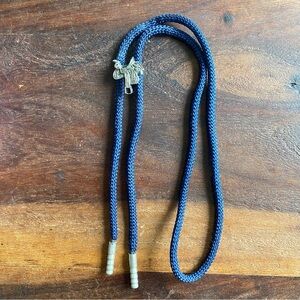 Vintage Horse Saddle Western Rodeo Cowboy Bolo Tie Silver Tone Blue